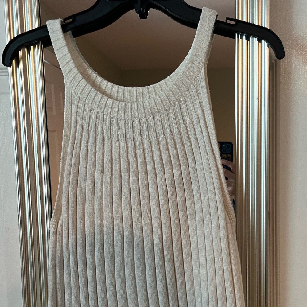 Ribbed Knit Sleeveless Tank in Cream